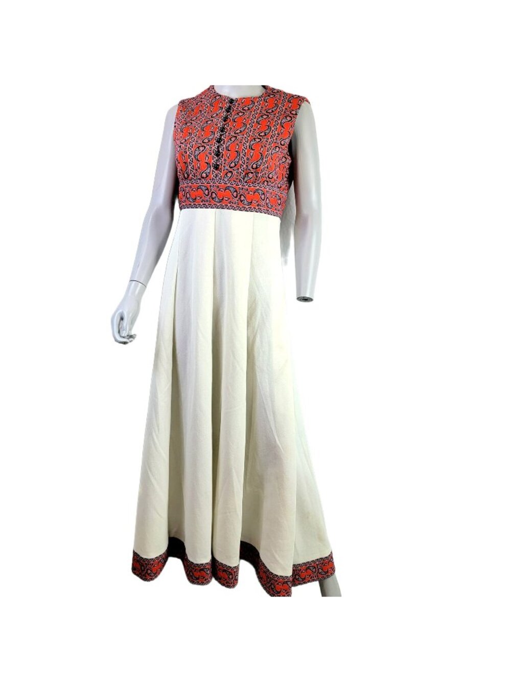 Vintage 60s Paisley Maxi Peasant Dress Women Medium Prairie Bohemian Hippie Fall